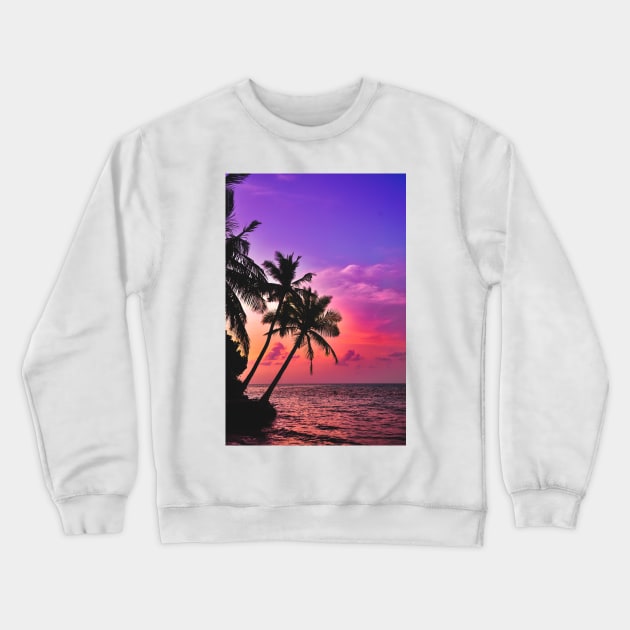 Tropical Pink Island Sunset Crewneck Sweatshirt by NewburyBoutique